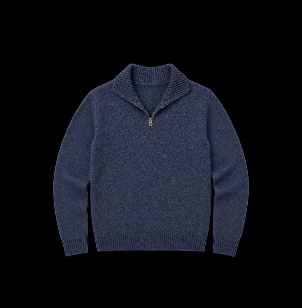 J. Crew Men's Blue Lambswool Quarter-Zip Sweater Size Large